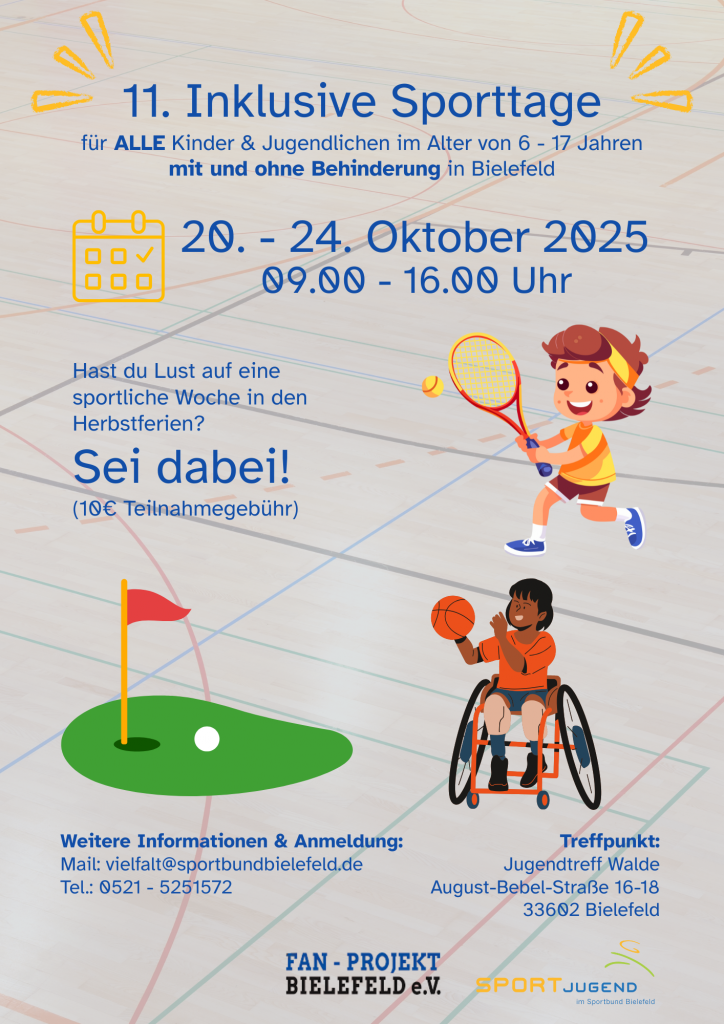 Inklusive Sporttage in Bielefeld für Kinder & Jugendliche, 20.–24.10.2025, 09–16 Uhr.